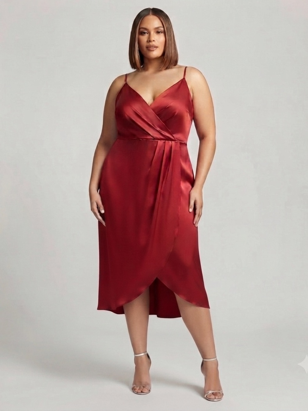Lane‎ Bryant Dress Womens 28 Red Midi Faux Wrap Cocxktail Glam Holiday Party